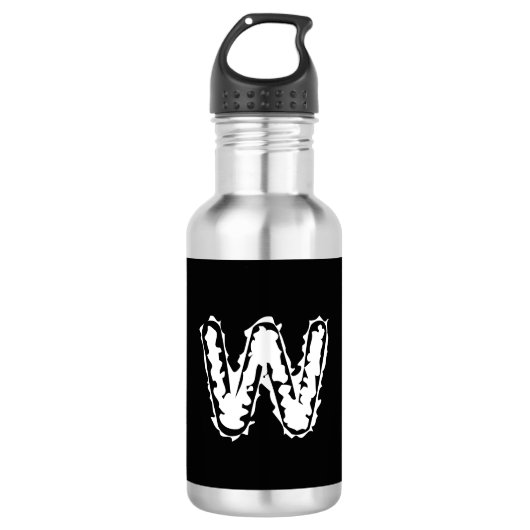 Creepy Monogram White auf Black Edelstahlflasche (Vorderseite)