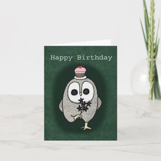 Creepy Niedlich Goth Owl Seltsames Happy Birthday Karte (Vorderseite)