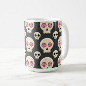 Creepy Niedlich Kawaii Goth Skull mit Blume Muster Kaffeetasse (VorderseiteRechts)