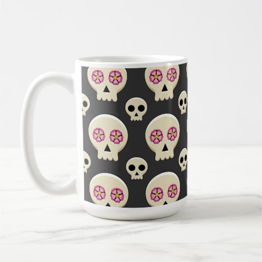 Creepy Niedlich Kawaii Goth Skull mit Blume Muster Kaffeetasse (Links)