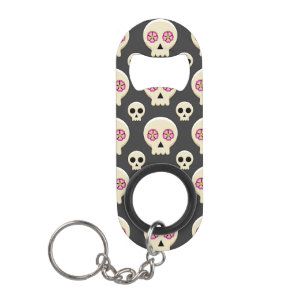 Creepy Niedlich Kawaii Goth Skull mit Blume Muster Mini Flaschenöffner