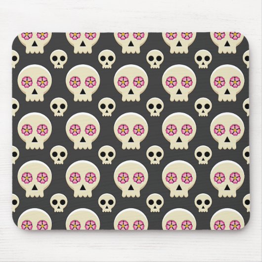 Creepy Niedlich Kawaii Goth Skull mit Blume Muster Mousepad (Vorne)