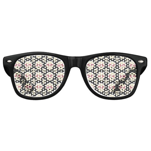 Creepy Niedlich Kawaii Goth Skull mit Blume Muster Partybrille (Vorderseite)