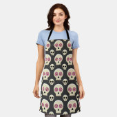 Creepy Niedlich Kawaii Goth Skull mit Blume Muster Schürze (Getragen)