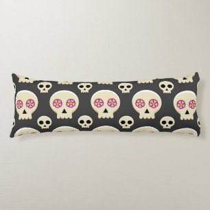 Creepy Niedlich Kawaii Goth Skull mit Blume Muster Seitenschläferkissen