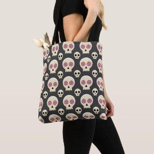 Creepy Niedlich Kawaii Goth Skull mit Blume Muster Tasche