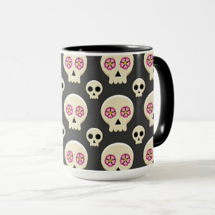 Creepy Niedlich Kawaii Goth Skull mit Blume Muster Tasse