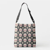 Creepy Niedlich Kawaii Goth Skull mit Blume Muster Tragetaschen Mit Langen Trägern (Rückseite)