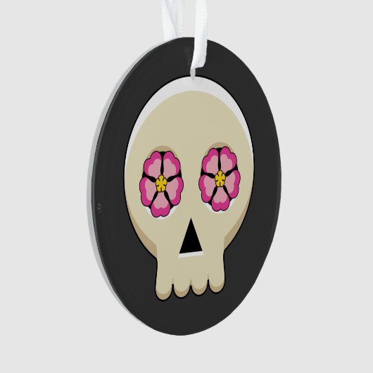 Creepy Niedlich Kawaii Goth Skull mit Blume Ornament (Vorderseite)