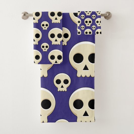 Creepy Niedlich Kawaii Goth Skull Pattern Badhandtuch Set (Insitu)