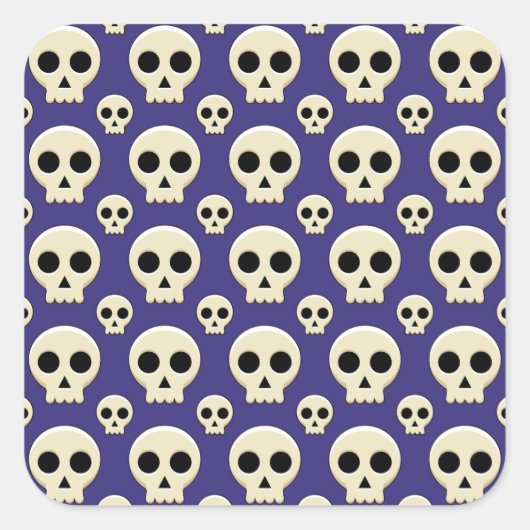 Creepy Niedlich Kawaii Goth Skull Pattern Quadratischer Aufkleber (Vorderseite)