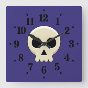 Creepy Niedlich Kawaii Goth Skull Quadratische Wanduhr