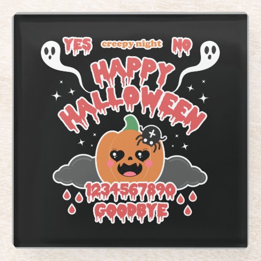 Creepy Niedlich Kawaii Halloween Ghost Board Glasuntersetzer (Vorderseite)