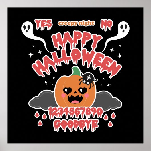 Creepy Niedlich Kawaii Halloween Ghost Board Poster (Vorne)