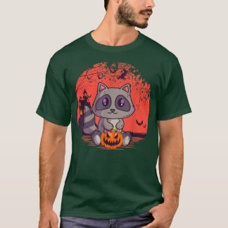 Creepy Niedlich Raccoon Jack O' Lantern Spooky Hal T-Shirt