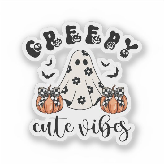 Creepy Niedlich Vibes Retro Ghost & Pumpkin Coquet Aufkleber (Vorderseite)