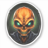 Creepy Orange Alien Face Cartoon Alien Portrait Aufkleber (Vorderseite)