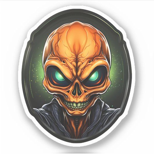 Creepy Orange Alien Face Cartoon Alien Portrait Aufkleber (Vorderseite)