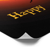 Creepy Orange Moon and Bat Halloween Poster (Ecke)