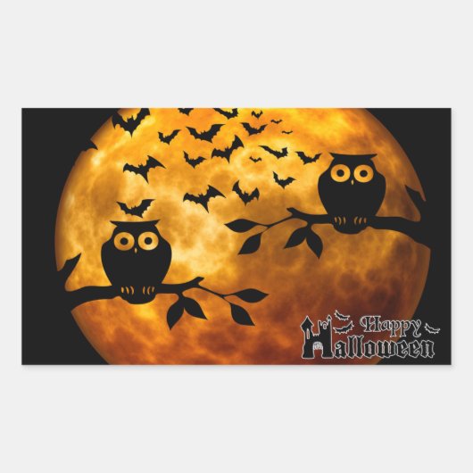 Creepy Owls, Vampire Bats und Halloween Moon Rechteckiger Aufkleber (Vorderseite)