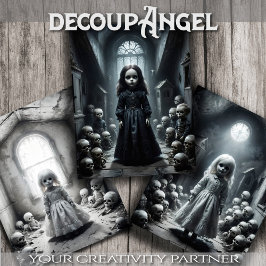 Creepy Phantom Doll Trio - Decoupage - Geschenkpapier Set