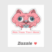 creepy pink cartoon brain cat graphic design aufkleber (Blatt)
