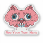creepy pink cartoon brain cat graphic design aufkleber (Vorderseite)
