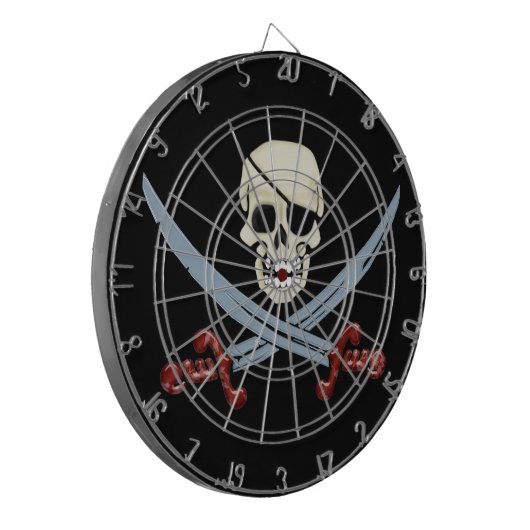 Creepy Pirate Skull & Crossed Cutlasses Dartscheibe (Vorderseite Links)