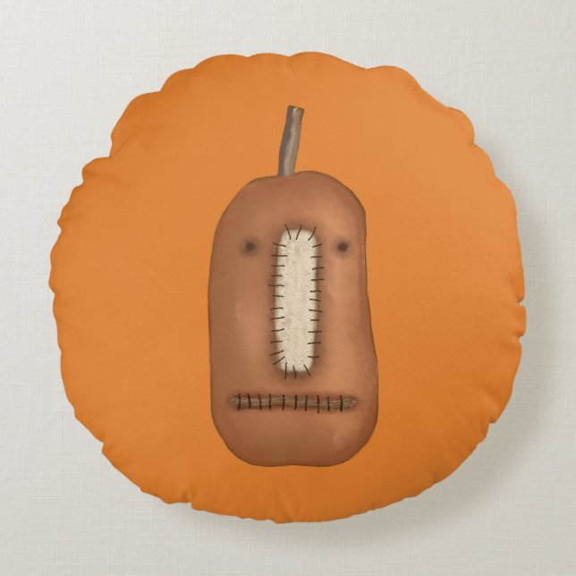 Creepy Prim Pumpkin Face | Halloween Rundes Kissen (Vorderseite)