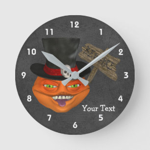 Creepy Pumpkin Face In Top Hat Runde Wanduhr