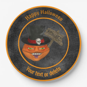 Creepy Pumpkin Face Personalisiertes Halloween-Par Pappteller