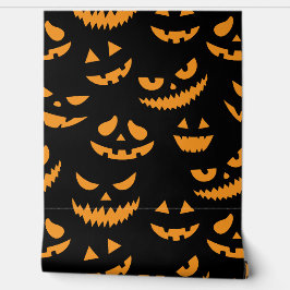 Creepy Pumpkin Faces Pattern Halloween Tapete