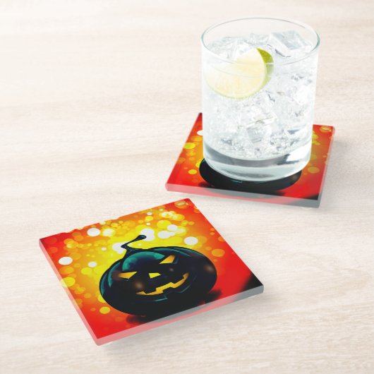 Creepy Pumpkin Glasuntersetzer (Schrägansicht)