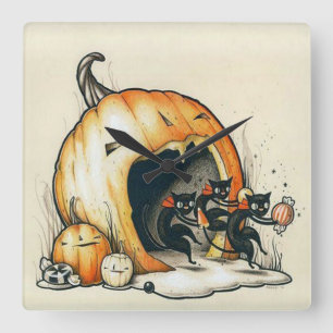 Creepy Pumpkin Halloween Wall Clock Quadratische Wanduhr