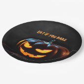 Creepy Pumpkin Happy Halloween Paper Plate Pappteller (Schrägansicht)