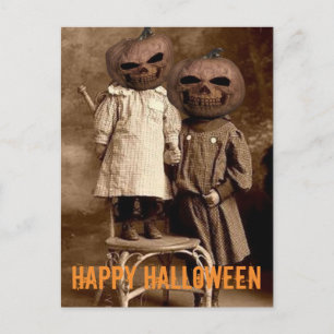 Creepy Pumpkin Head Kids Halloween Postcard Feiertagspostkarte