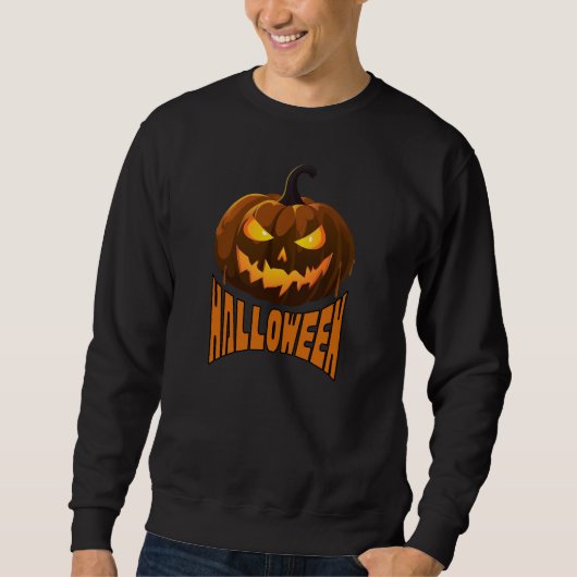 Creepy Pumpkin mit gestresstem Halloween-Text Sweatshirt (Vorderseite)