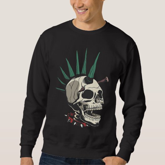 Creepy Punk Skeleton With Stake In Skull Sweatshirt (Vorderseite)