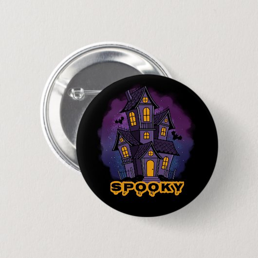 Creepy Purple Mansion Spooky Haunted House Button (Vorne & Hinten)