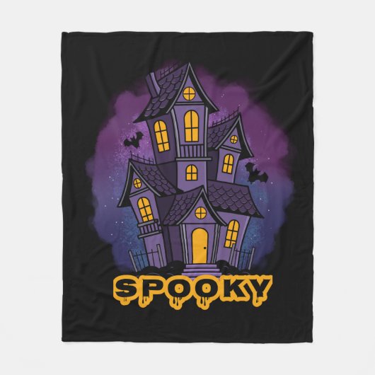 Creepy Purple Mansion Spooky Haunted House Fleecedecke (Vorderseite)