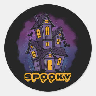 Creepy Purple Mansion Spooky Haunted House Runder Aufkleber