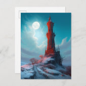 Creepy Red Tower Landschaft Fantasy Art Postkarte (Vorne/Hinten)