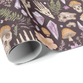 Creepy Retro Mushroom Skulls & Foliage Amethyst Geschenkpapier (Rolleneckpunkt)
