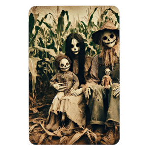 Creepy Scarecrow-Familie im Cornfield-Horror-Foto Magnet