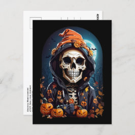 Creepy Skeleton & Autumn Pumpkins Halloween Postkarte