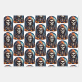 Creepy Skeleton & Autumn Pumpkins Muster Geschenkpapier Set (Vorderseite)