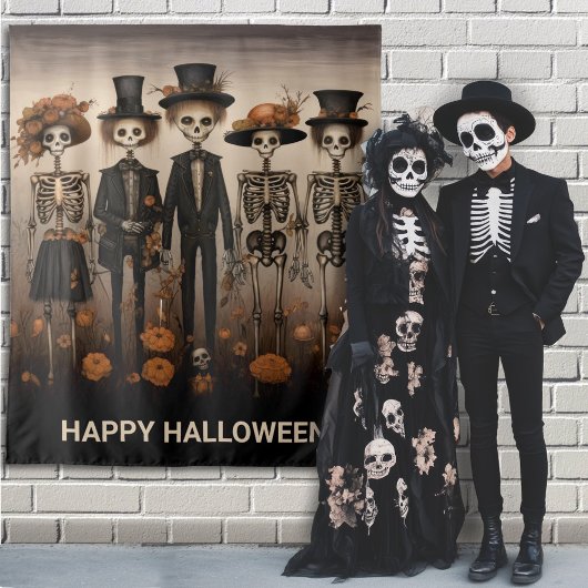 Creepy Skeleton Familie glücklicher Halloween Hint Wandteppich