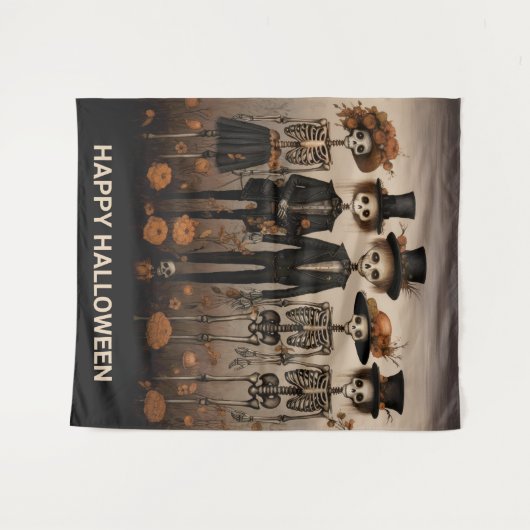 Creepy Skeleton Familie glücklicher Halloween Hint Wandteppich (Vorderseite (Horizontal))