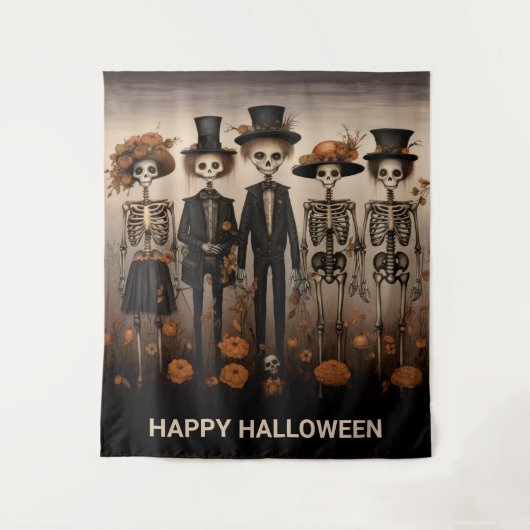 Creepy Skeleton Familie glücklicher Halloween Hint Wandteppich (Vorderseite)