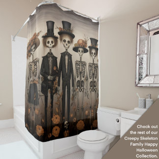 Creepy Skeleton Family Happy Halloween Duschvorhang